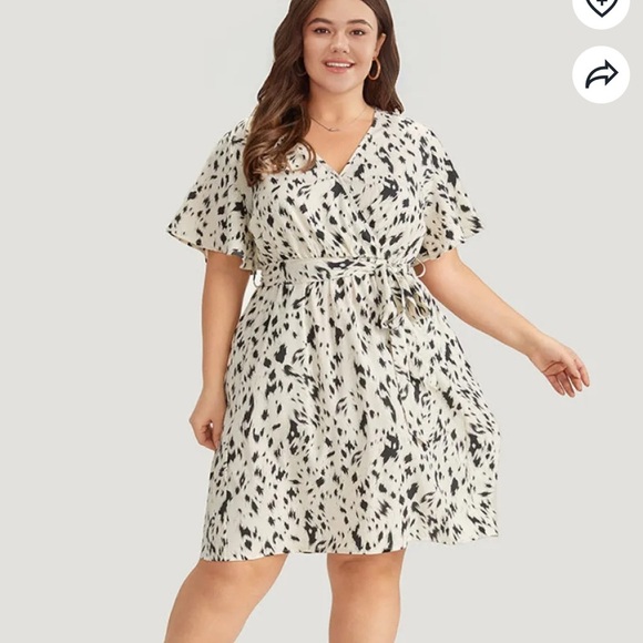 BloomChic Plus Size Leopard Print Belted Wrap Pocket Ruffle Sleeve Dress - Picture 1 of 4